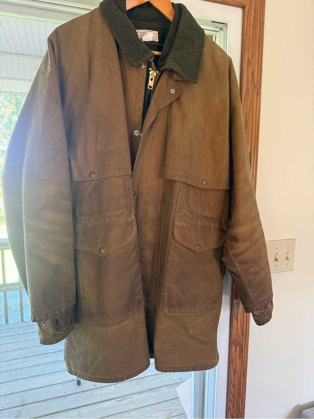 Filson Brown Waxed Cotton Field Jacket with Dark Collar